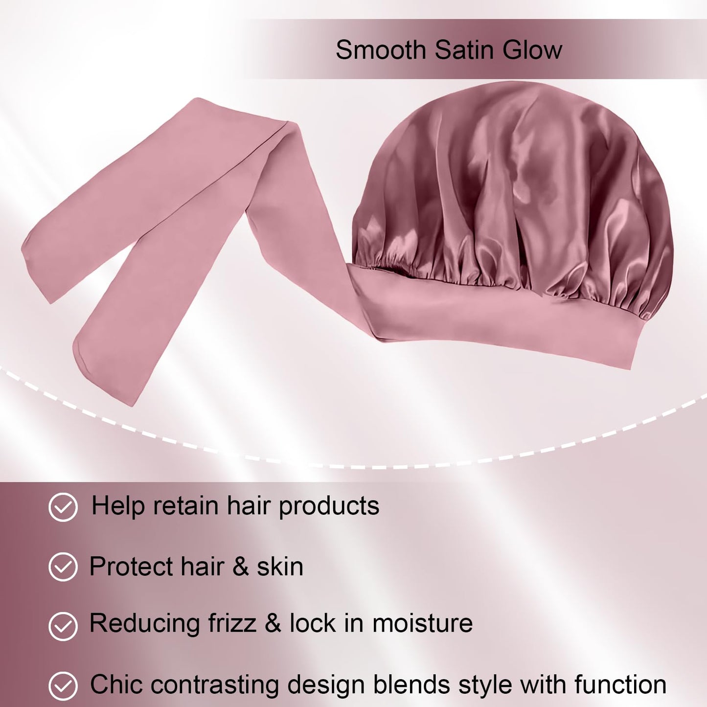 Silk Bonnet for Women, Satin Bonnet for Sleeping, Large Sleep Cap with Elastic Tie Band for Curly Hair (Bean Paste Pink) Beauty and Personal Care Confvrter