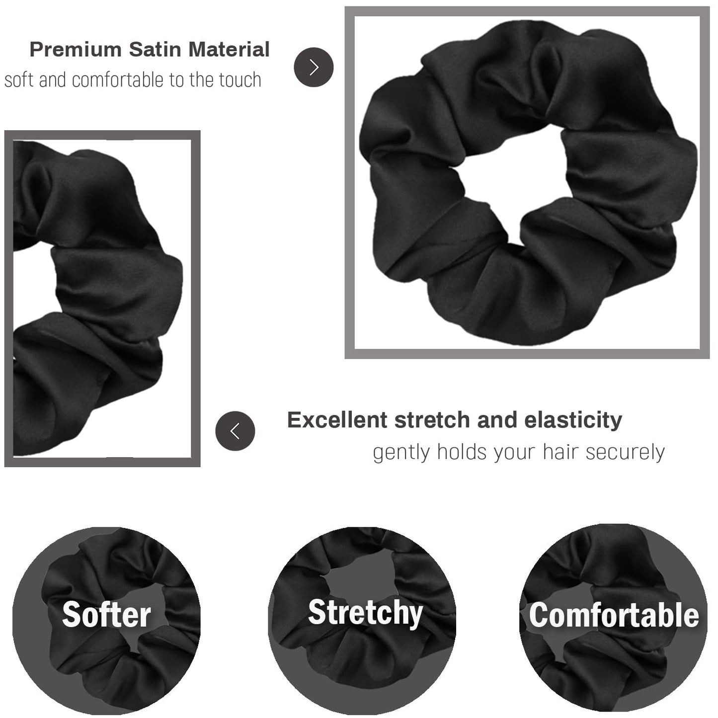 IVARYSS Satin Scrunchies for Women, Soft Than Silk for Hair, Fashion Ties and Bands for Thin | Thick Hair Styling, 16 Pack (Black) Beauty and Personal Care IVARYSS