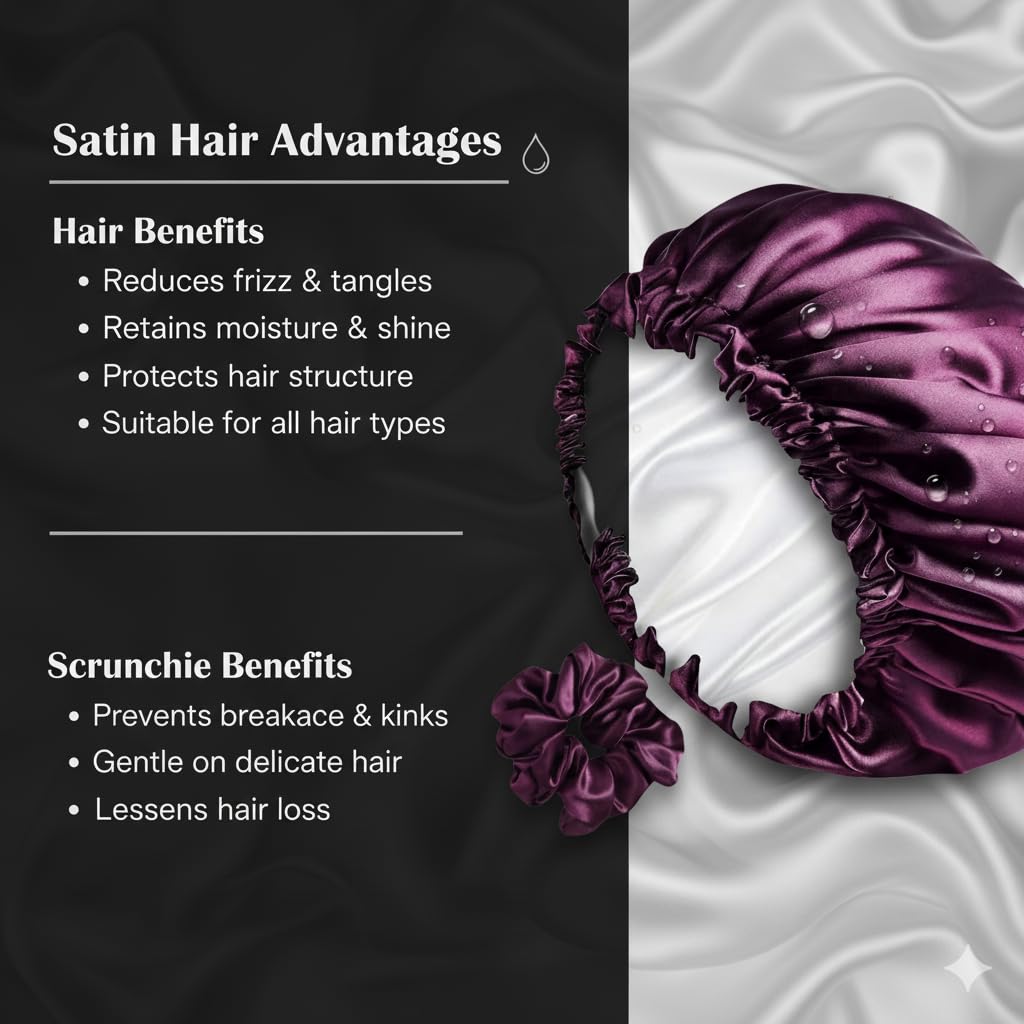 RIXTEC Luxury Satin Hair Bonnet Sleep Cap with Satin Scrunchie for Women Girls for Curly and All Hair Types Wine Red Beauty and Personal Care RIXTEC