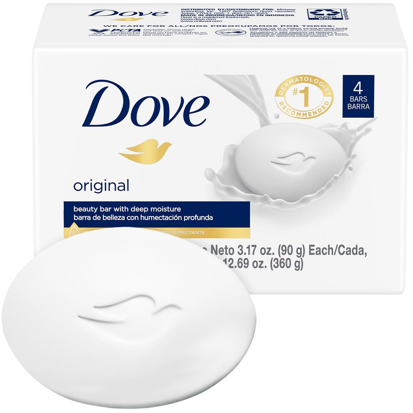 Dove Soap, Original Beauty Bar Pack (4 Soap Bars) - 3-in-1 Moisturizing Face, Body & Hand Soap, 3.17 Oz Ea Beauty & Personal Care Dove