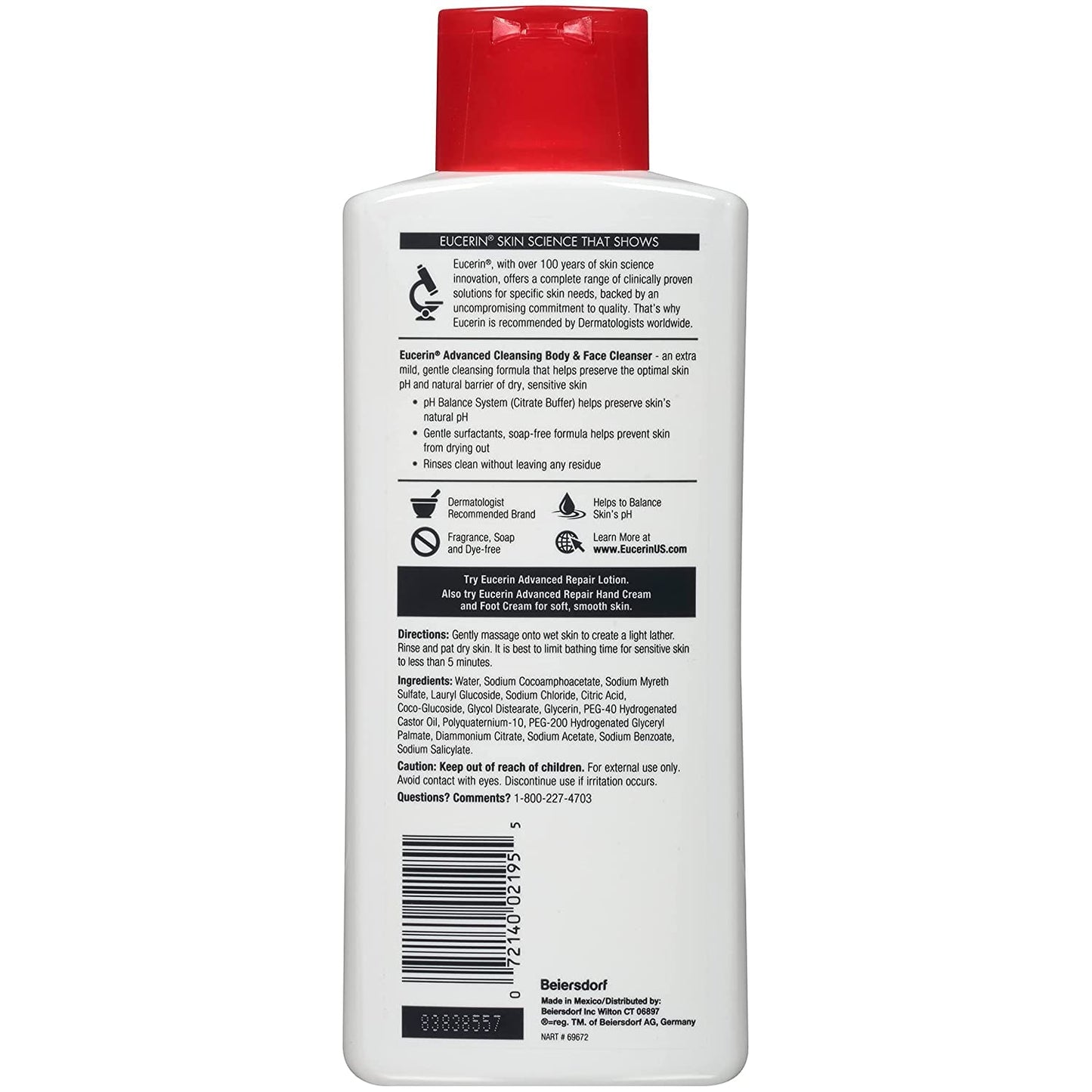 Eucerin Advanced Cleansing Body & Face Cleanser 16.9 Ounce (Pack of 6) Beauty & Personal Care Eucerin