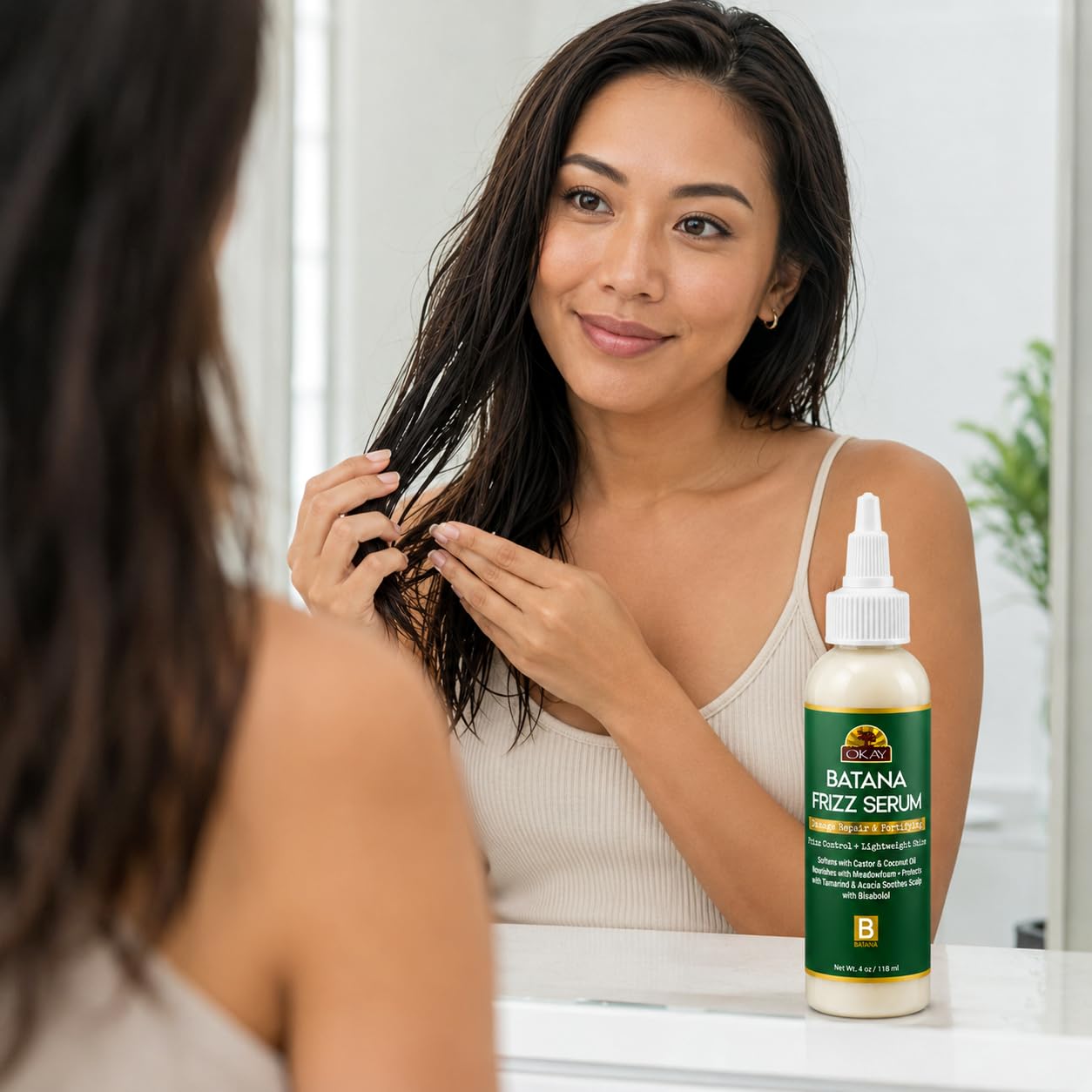 OKAY Batana Anti-Frizz Hair Serum 4 oz Batana & Argan Oil Hair Serum for Frizz Control, Shine & Smooth Hair Lightweight Leave-in Treatment for Dry Beauty & Personal Care OKAY