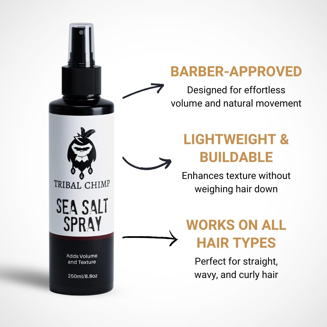 Tribal Chimp Sea Salt Spray for Men 250ml - Sea Salt Hair Spray for Volumizing, Thickening & Texturizing Hair of All Types - Strong Extra Hold Beauty & Personal Care Tribal Chimp