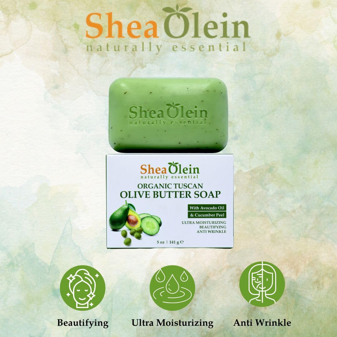 SheaOlein naturally essential Organic TUSCAN OLIVE BUTTER SOAP with Avocado Oil & Cucumber Extract 5 oz Bar (Pack Of Six) Beauty & Personal Care SheaOlein Naturally Essential