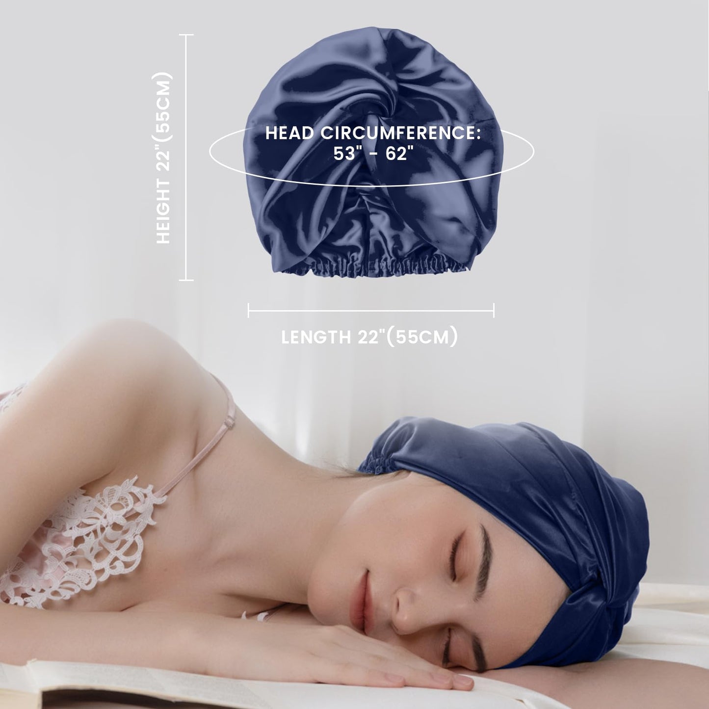THXSILK 100% Mulberry Silk Bonnet for Sleeping Women Sleep Bonnet with Elastic Band Long Curly Hair Bonnet for Sleeping Women, Navy Blue Beauty and Personal Care THXSILK