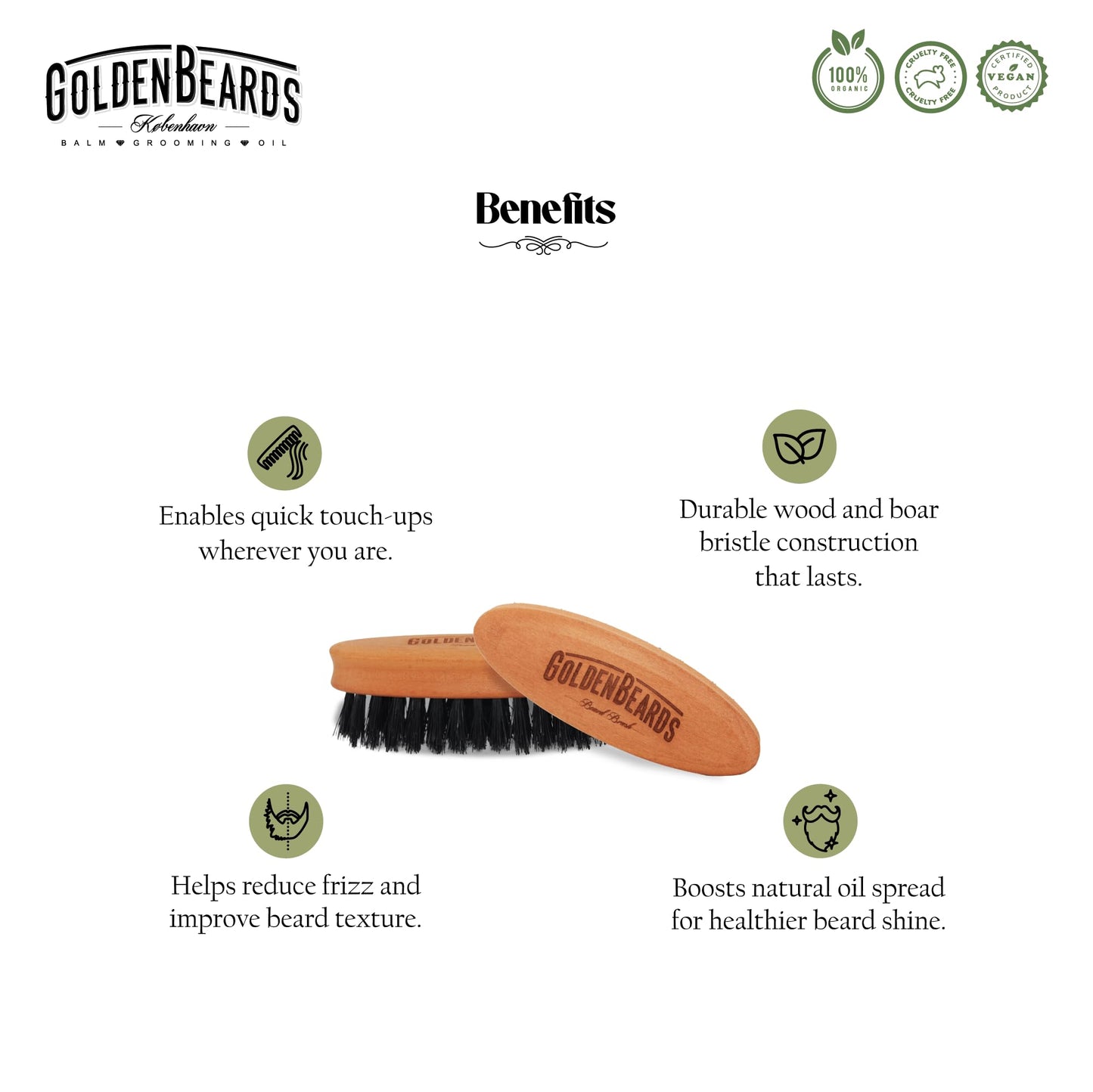 Golden Beards Travel Beard Brush - Pear Tree Wood Handle & Natural Boar Bristles - Compact Grooming Tool That Fits in Your Bag, Perfect for Beard Beauty and Personal Care Golden Beards Kobenhavn BALM GROOMING OIL