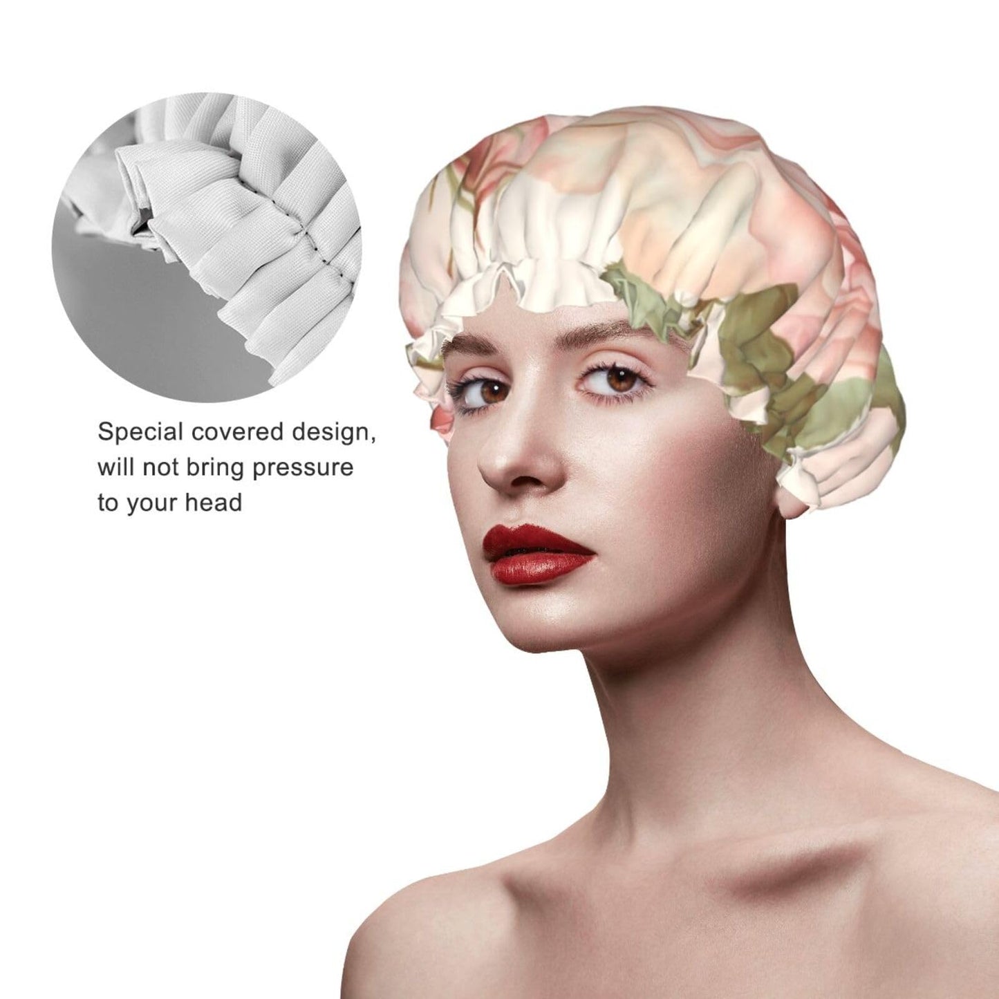 Beauty Roses Shower Cap for Women Men Large Reusable Shower Bonnet Double-Layer Waterproof Bath Caps Elastic Band Hair Hat for All Hairstyles Beauty and Personal Care BWLHJKE