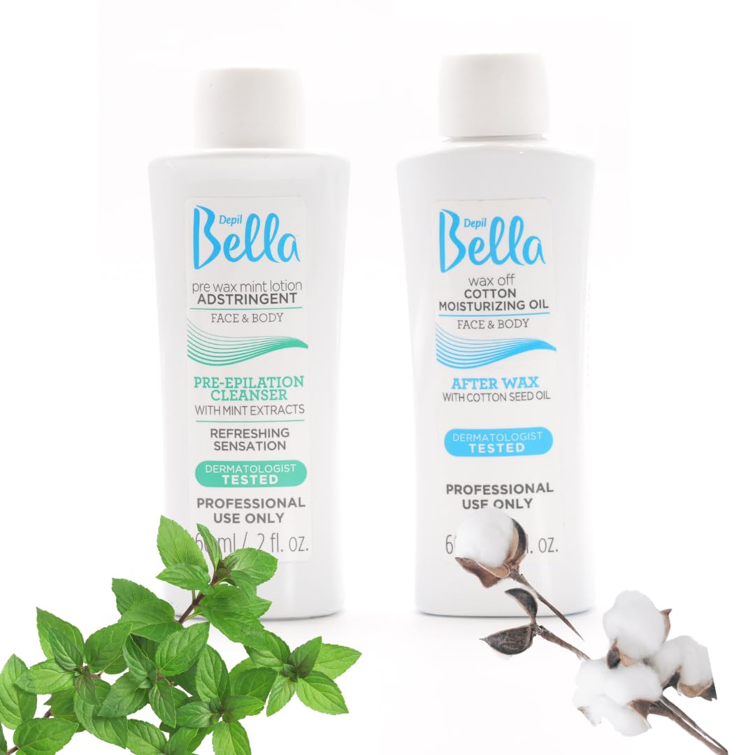 Depil Bella Waxing Bundle: Pre-Wax Astringent Lotion with Mint & Post-Wax Oil with Cotton Seed, 60 ml Each Beauty and Personal Care DEPIL BELLA