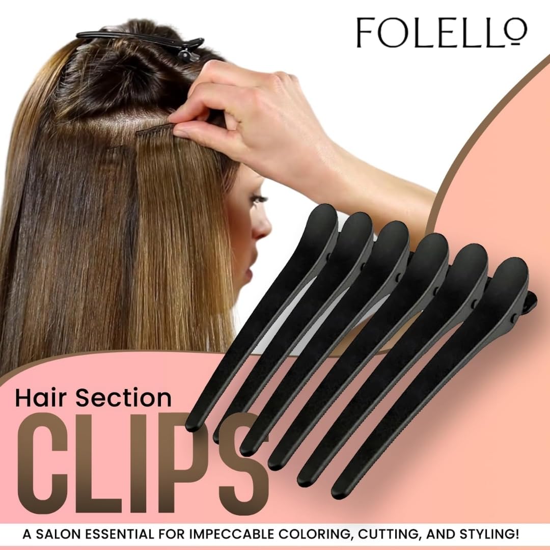 FOLELLO Hair Section Clips for Hair Styling, Unisex Salon Hairdressing Styling Accessories, Carbon Fibre, Lightweight, Durable, Heat Resistant,