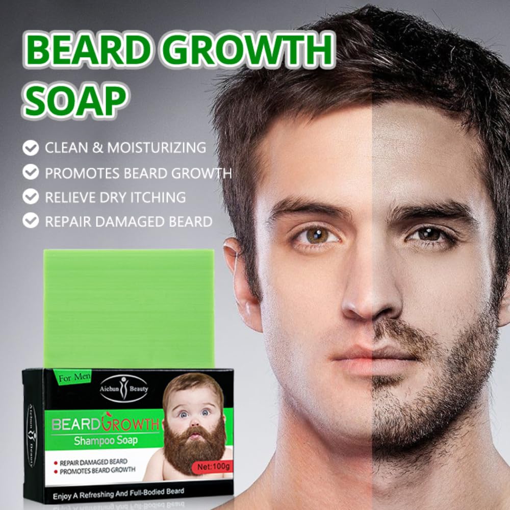 AICHUN BEAUTY Beard Growth Shampoo Soap Deep Cleanse Repair Damaged Beard Refreshing Facial Hair 100g / 3.5oz Beauty and Personal Care AICHUN BEAUTY