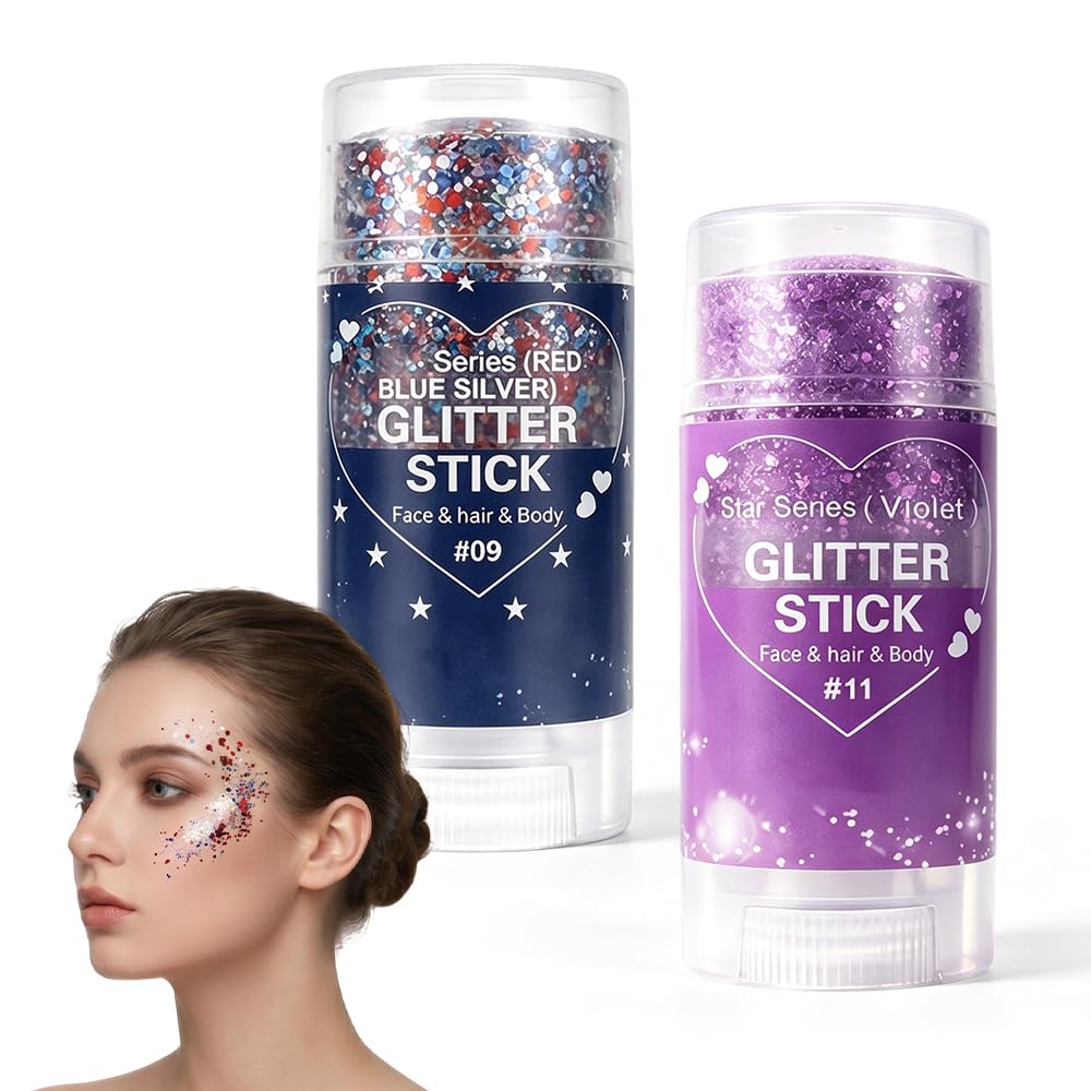 4th of July Glitter Stick, Patriotic Red White and Blue Face Hair Body Glitter Stick, 4th of July Outfits for Women Men, Sparkling Glitter Makeup Beauty & Personal Care TAQIYEZ