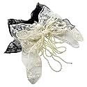 Sovenny 3 Pieces Lace Bow Pearl Chain Hair Clips Flower Embroidery Non Slip Hair Bow Barrettes for Women and Girls (White, Beige, Black) Beauty & Personal Care Sovenny