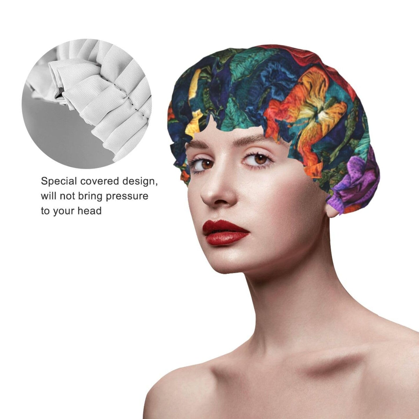 patchwork patterns Reusable shower cap - double-layer waterproof, elastic, environmentally friendly daily use shower cap Beauty and Personal Care OIBNKCN
