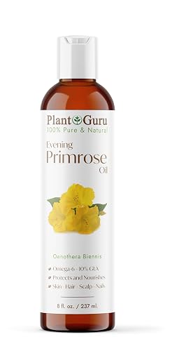 Plant Guru Evening Primrose Oil 8 fl. oz. Cold Pressed 100% Pure Natural Carrier - Skin, Face, Body and Hair Growth Moisturizer. Great For DYI Soap Beauty & Personal Care Plant Guru
