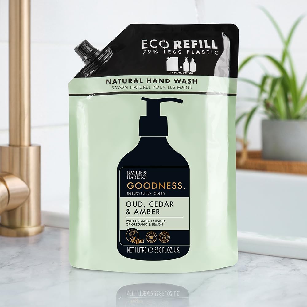 Baylis & Harding Liquid Hand Soap Refills, Goodness, Oud Cedar & Amber, 1 Liter Beauty & Personal Care Baylis & Harding