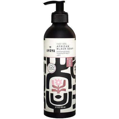 AYÉYA Liquid African Black Soap - Joy | Sandalwood, Vanilla & Moringa for Radiance | Vegan Hydrating Face & Body Wash | Natural African Soap with Shea Beauty & Personal Care Ayeya