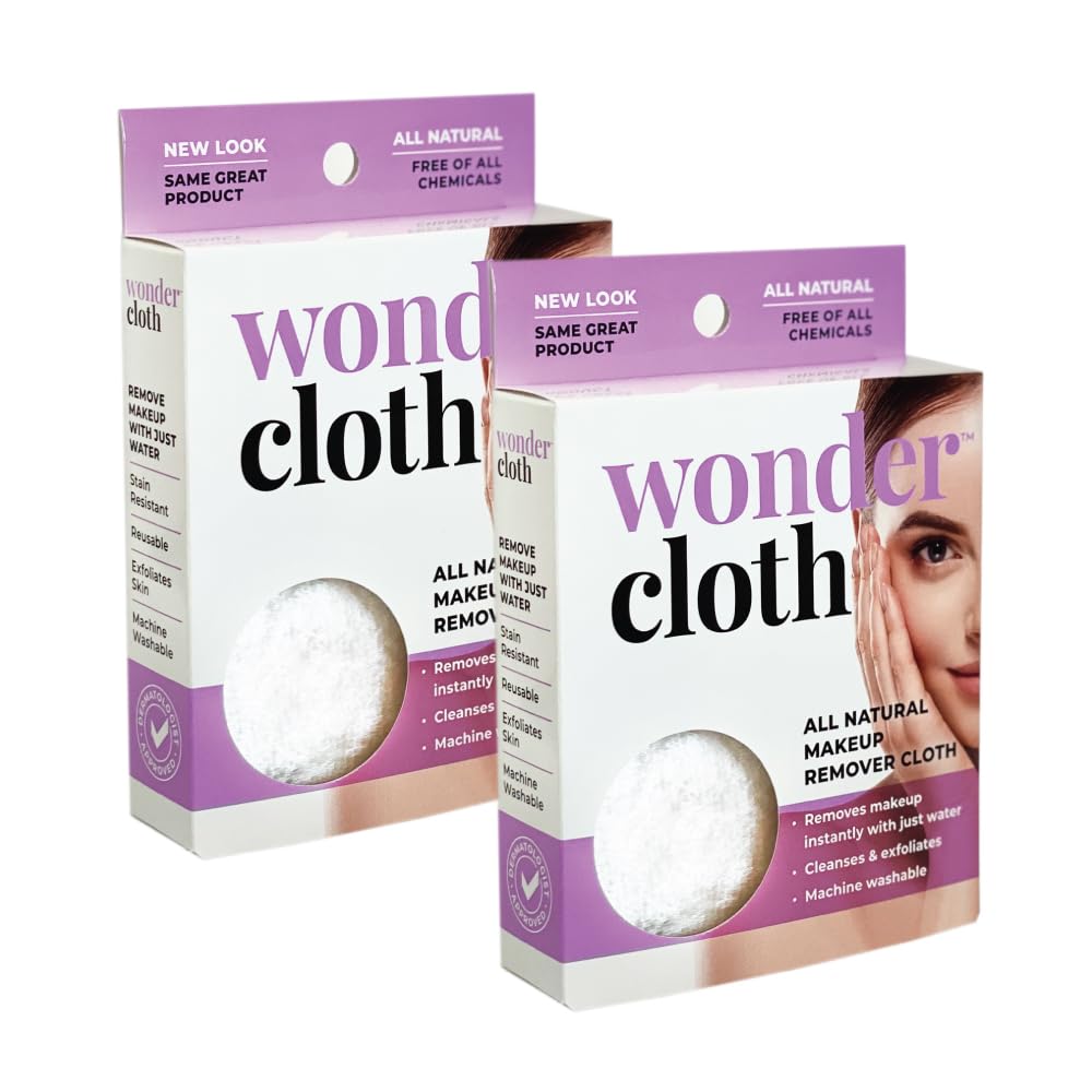 Wonder Cloth (Pack of 2) - All Natural Make-Up Remover Cloth, Removes Makeup Instantly with Just Water, Cleanses and Exfoliates, Machine Washable Beauty & Personal Care Wonder