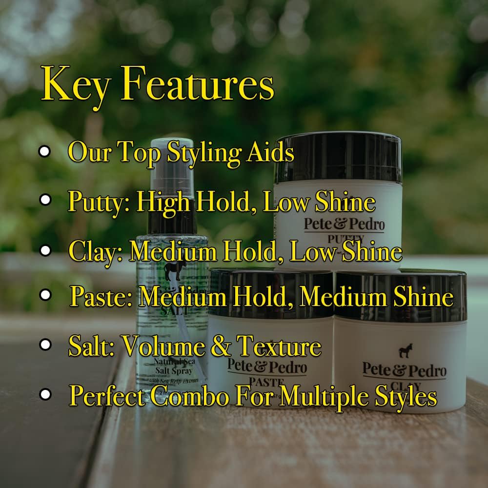 Pete & Pedro CORE FOUR HAIR KIT - Men's Hairstlying Best Of Set | Hair Clay, Paste, Putty, & Sea Salt Spray | As Seen on Shark Tank, 2 oz. Each Beauty & Personal Care Pete & Pedro