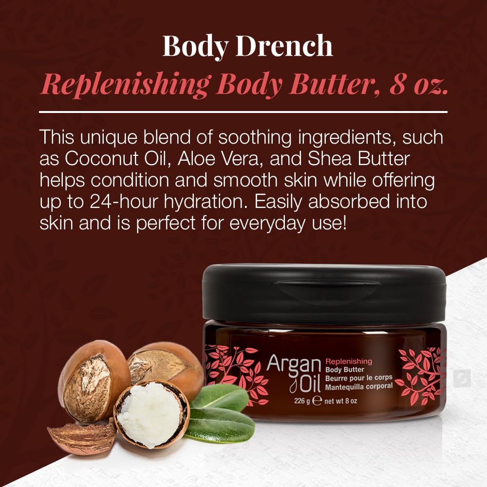 Body Drench Argan Oil Skin Moisturizer, Body Butter, Deeply Hydrating Body Cream for Dry Skin, Nourishing Moisturizer with Argan Oil for Soft, Smooth Beauty & Personal Care Body Drench