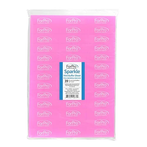 ForPro Professional Collection Sparkle Mini Buffer Sheet, Pre-Cut, Double-Sided Manicure & Pedicure Nail Buffers, Pink 400/White 4000 Grit, 39-Count Beauty & Personal Care ForPro Professional Collection