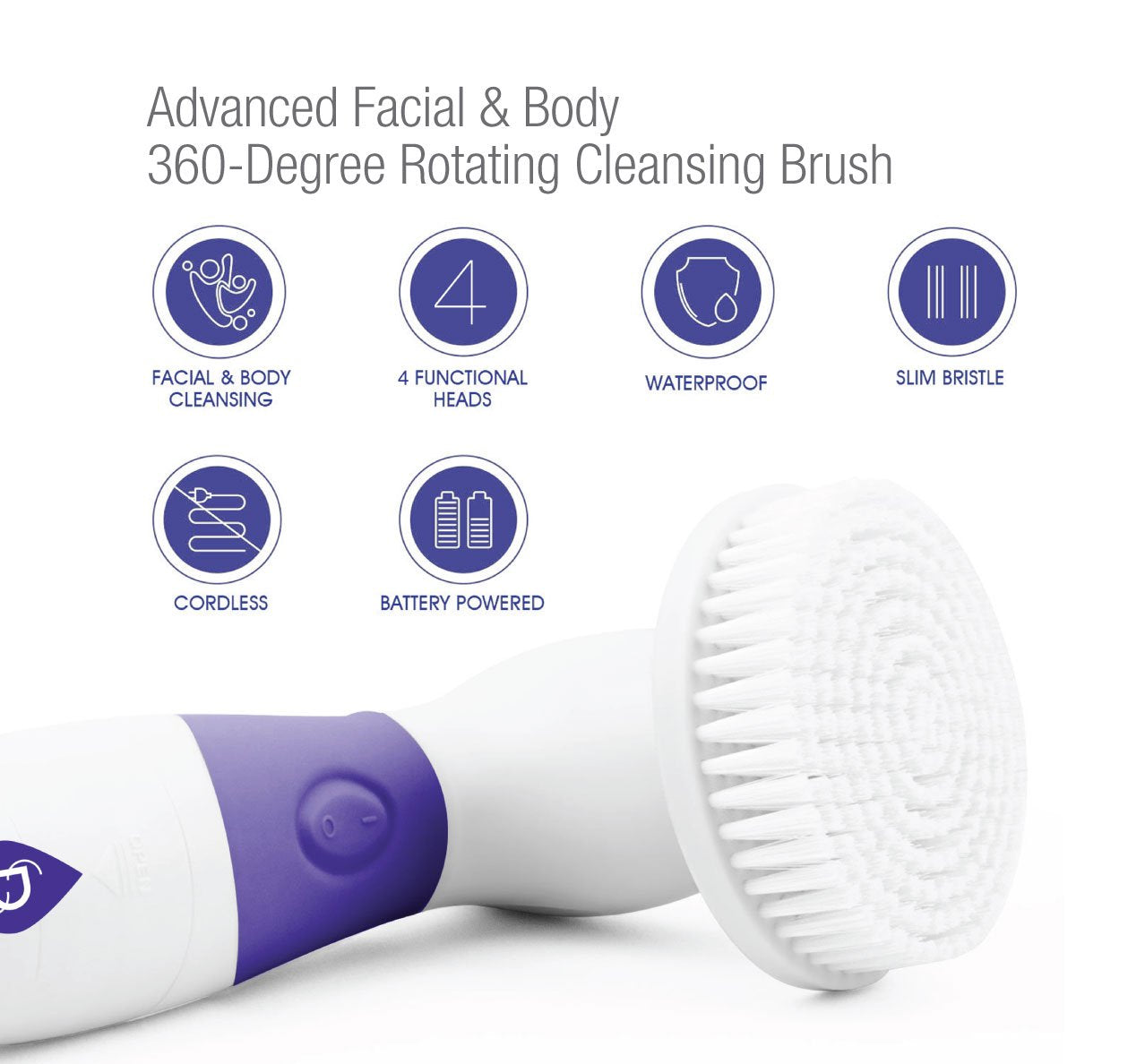 Pursonic Advanced Facial and Body Cleansing Brush, Includes Facial Brush, Body Brush, Pumice Stone and Sponge Brush (Purple) Beauty and Personal Care PURSONIC