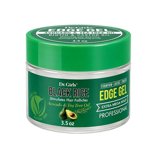Dr. Girls Rice Water Edge Gel - Extra Mega Hold for Cornrows, Locs & Twists with Biotin, Castor Oil 3.5oz (Avocado & Tea Tree Oil) Beauty & Personal Care Dr.Girls