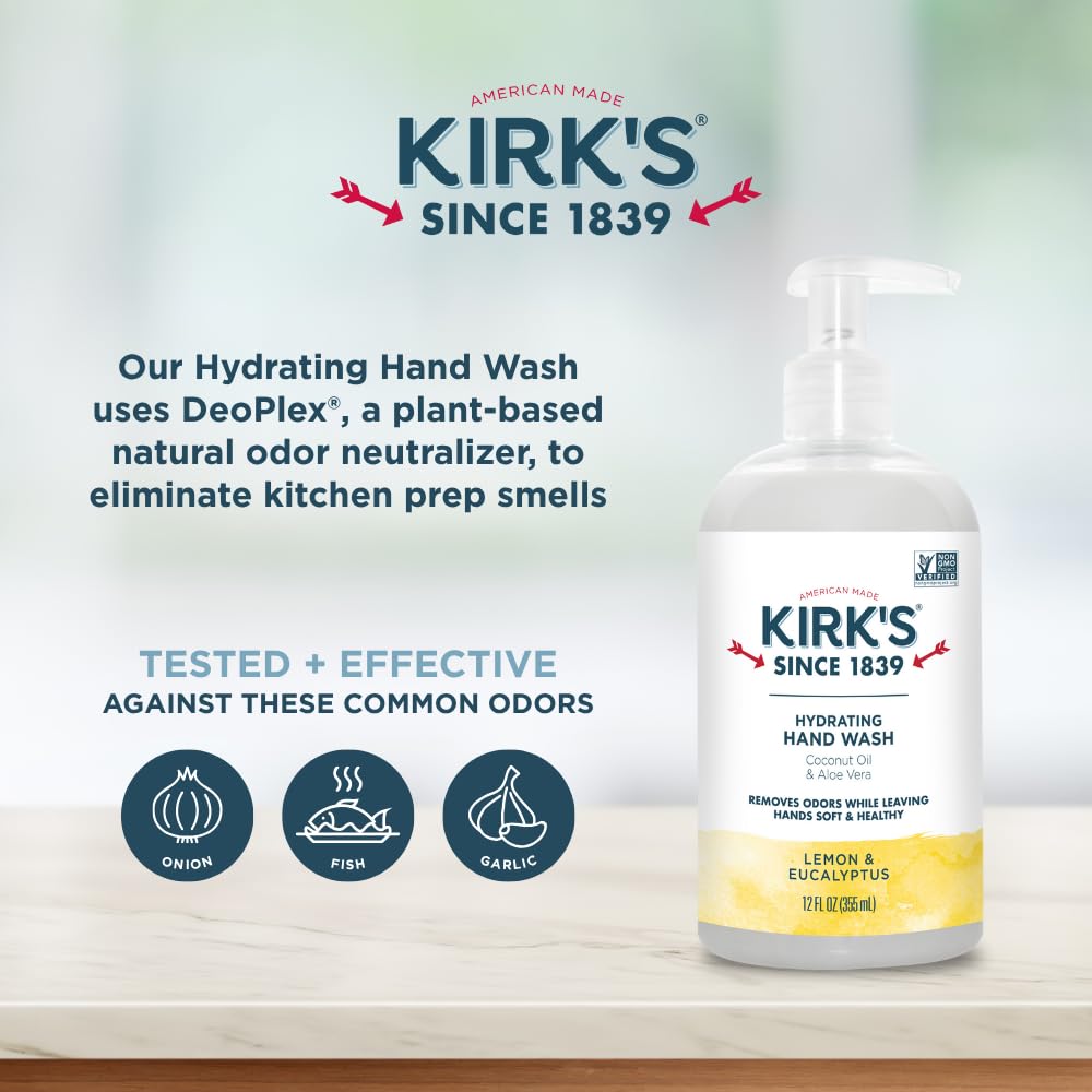 Kirk's Hydrating Hand Wash - Made with Coconut Oil and Aloe Vera, With Odor Neutralizing Technology To Help Eliminate Odors, Non-GMO, Vegan, Lemon Beauty & Personal Care Kirk's