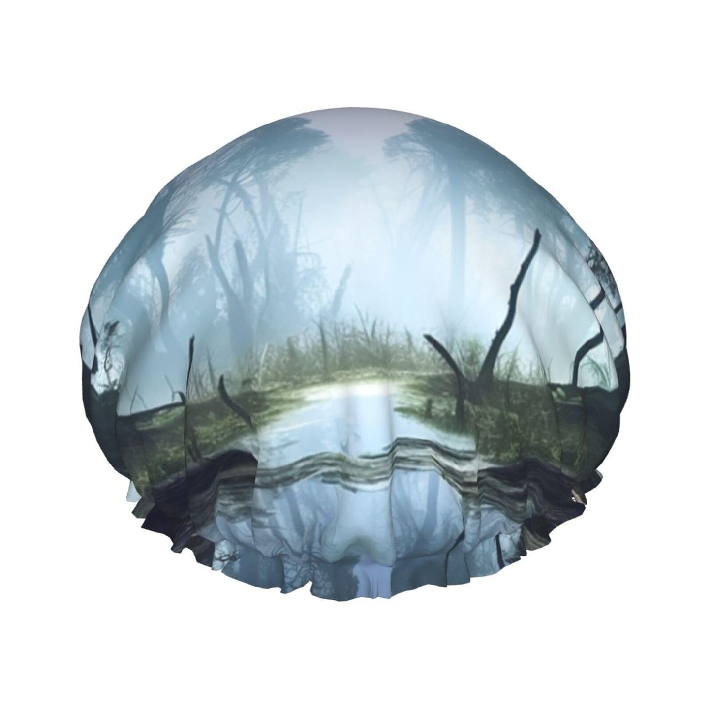 Swamp Landscape Shower Cap for Women Men Large Reusable Shower Bonnet Double-Layer Waterproof Bath Caps Elastic Band Hair Hat for All Hairstyles Beauty and Personal Care BWLHJKE