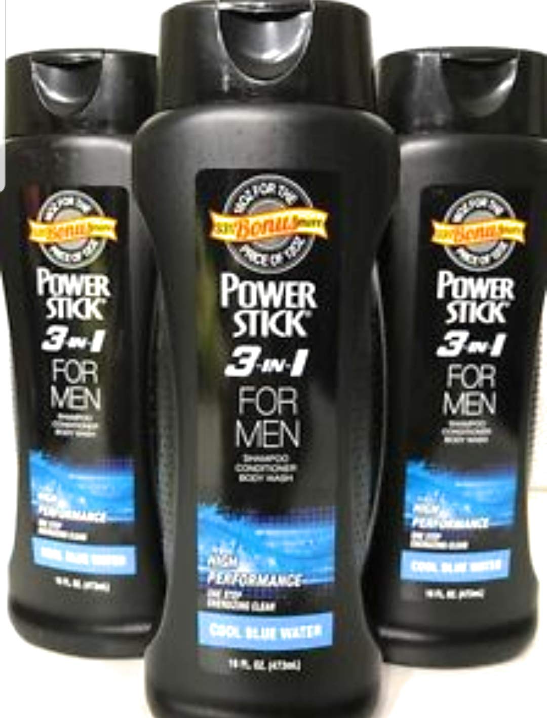 3 pack of PowerStick 3-in-1 Body Wash Shampoo and Conditioner for Men Cool Blue Water Beauty & Personal Care Boppon