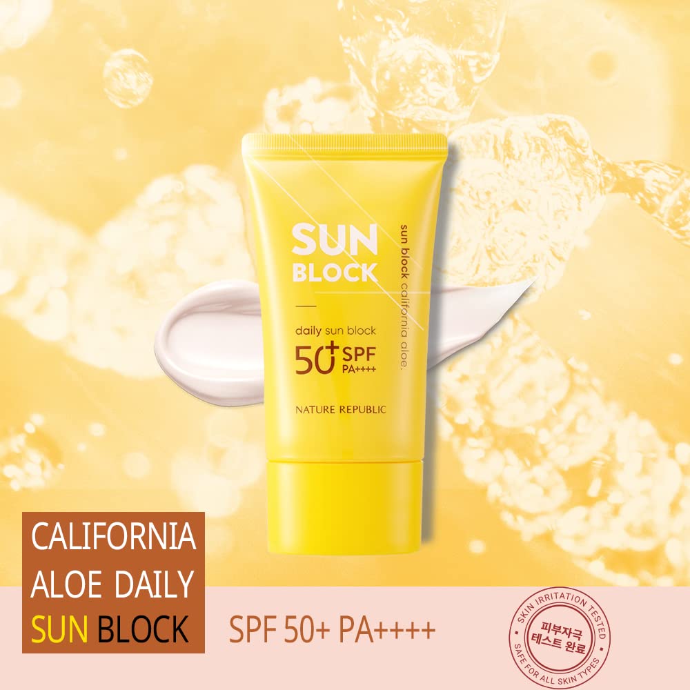 California Aloe Daily Sun Block, SPF 50+ PA++++, 1.92 fl oz (57 ml), Nature Republic Beauty & Personal Care Nature Republic