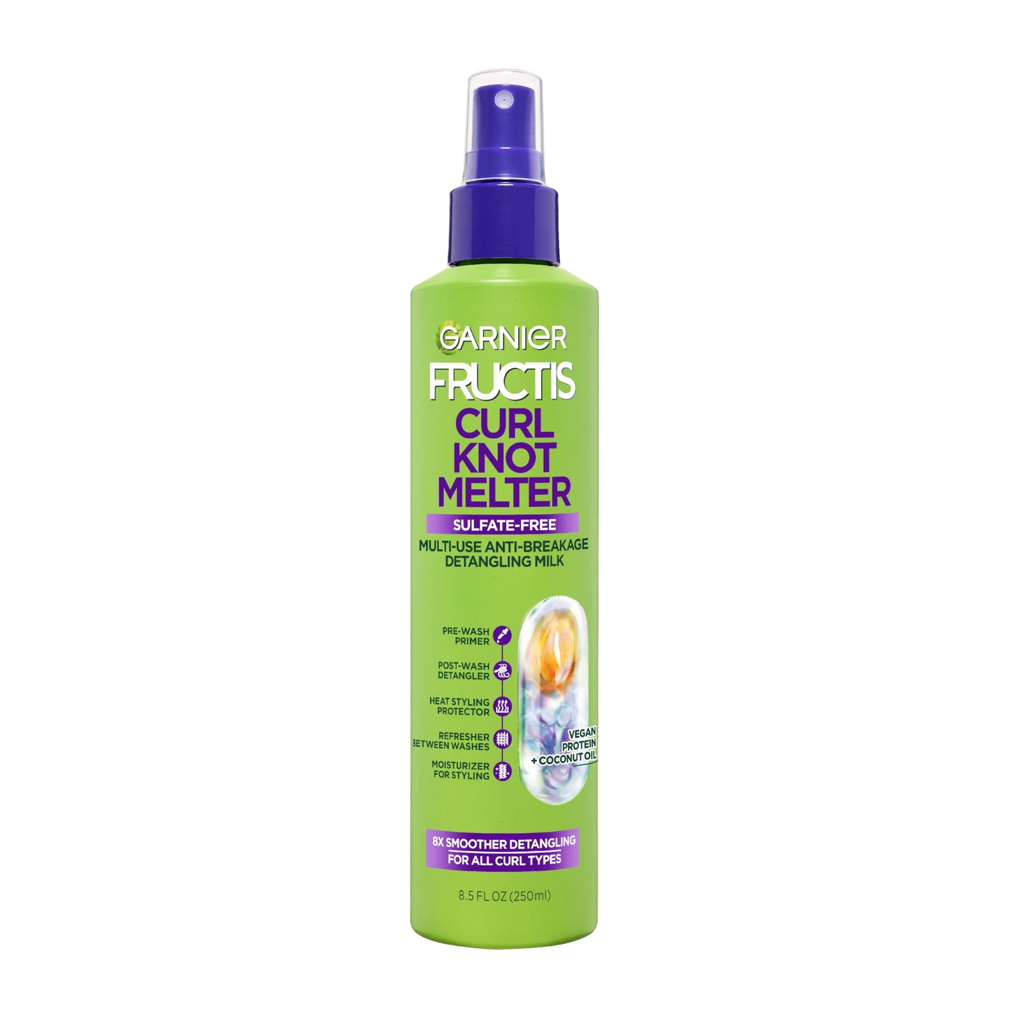 Garnier Fructis Curl Knot Melter Multi-Use Anti-Breakage Detangling Milk, Moisturizing Detangler Spray and Heat Protectant For All Curl Types, Made Beauty and Personal Care Garnier