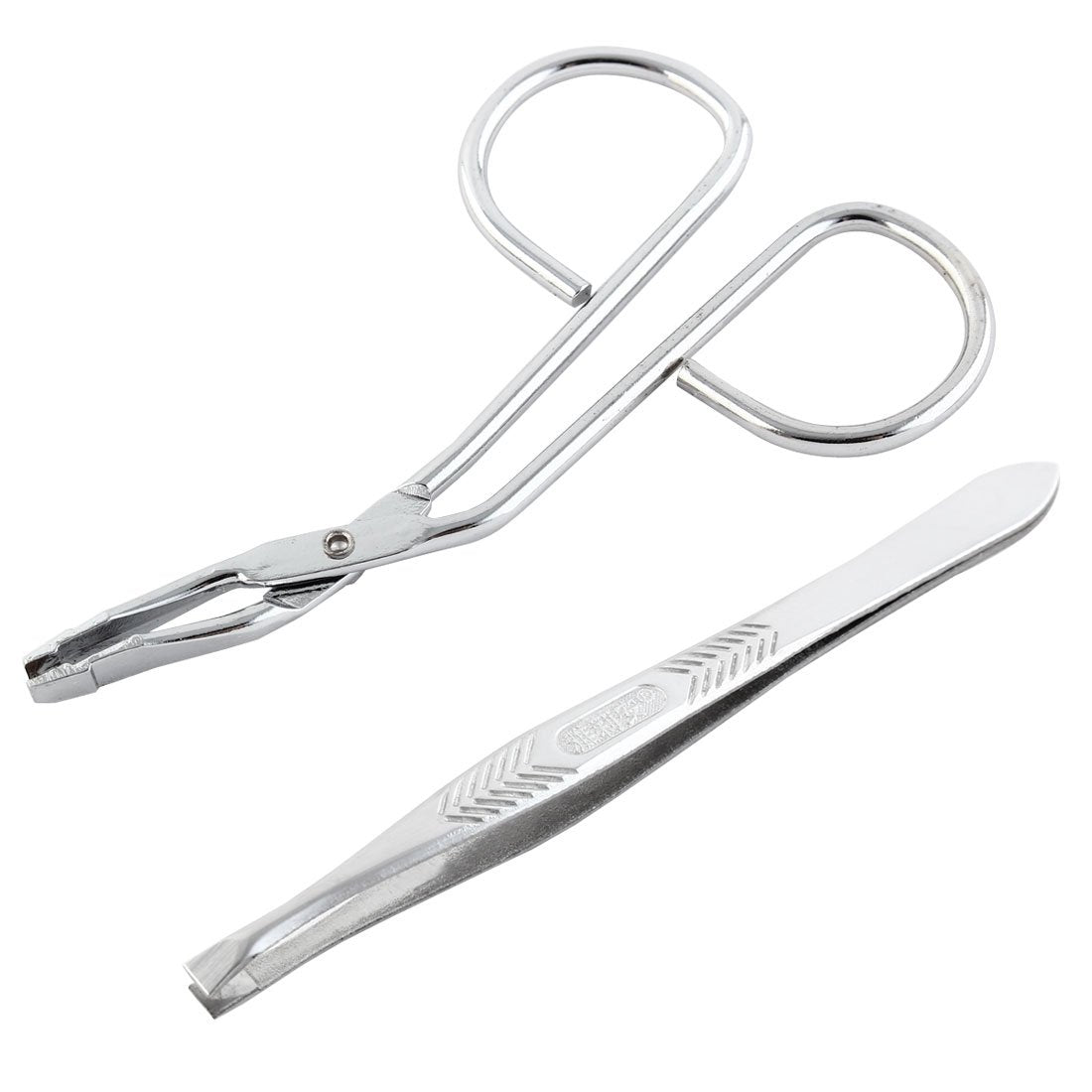 uxcell Stainless Steel Curved Flat Tip Eyebrow Tweezers Trimmer Makeup Tool Silver Tone Beauty and Personal Care uxcell