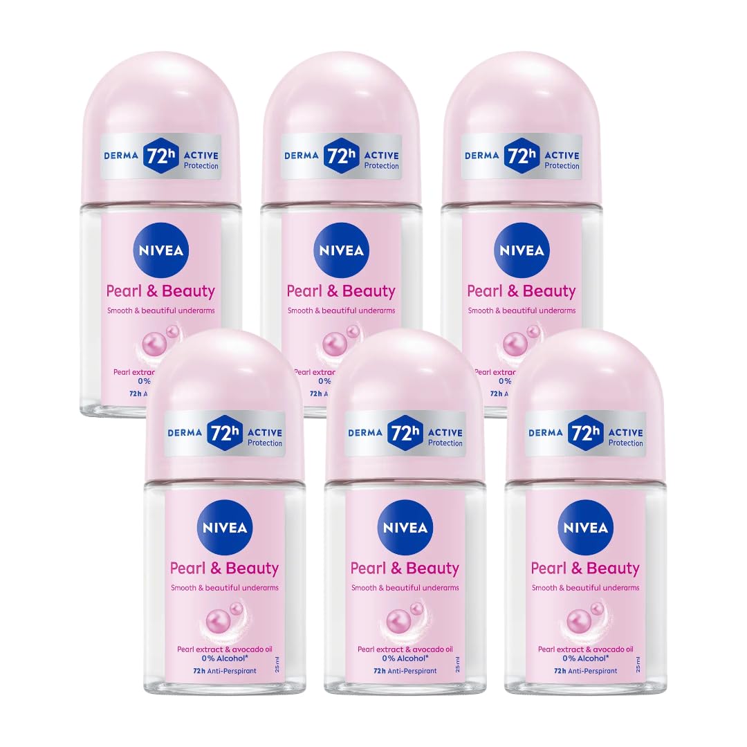 NIVEA Pearl & Beauty Roll On Deodorant 25ml - Long Lasting 72 Hour Odor & Sweat Protection with Pearl Extracts - Alcohol Free Formula for Soft Fresh Beauty and Personal Care NIVEA