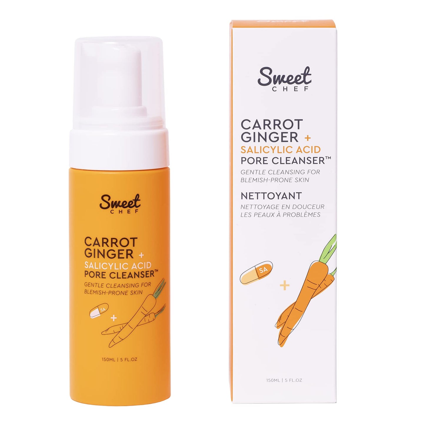 Sweet Chef Carrot Ginger + Salicylic Acid Pore Cleanser - Foaming Face Wash and Gentle Cleanser for Blemish Prone Skin - Brightening Ginger, Pore Beauty & Personal Care Sweet Chef