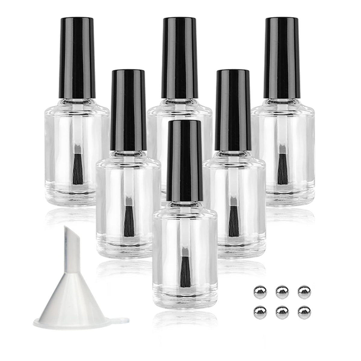 Agidea Empty Nail Polish Bottles with Brush Cap, 15ml Empty Glass Refillable Nail Polish Bottles with Mixing Agitator Balls & Funnels, Pack of 6 Beauty & Personal Care Agidea