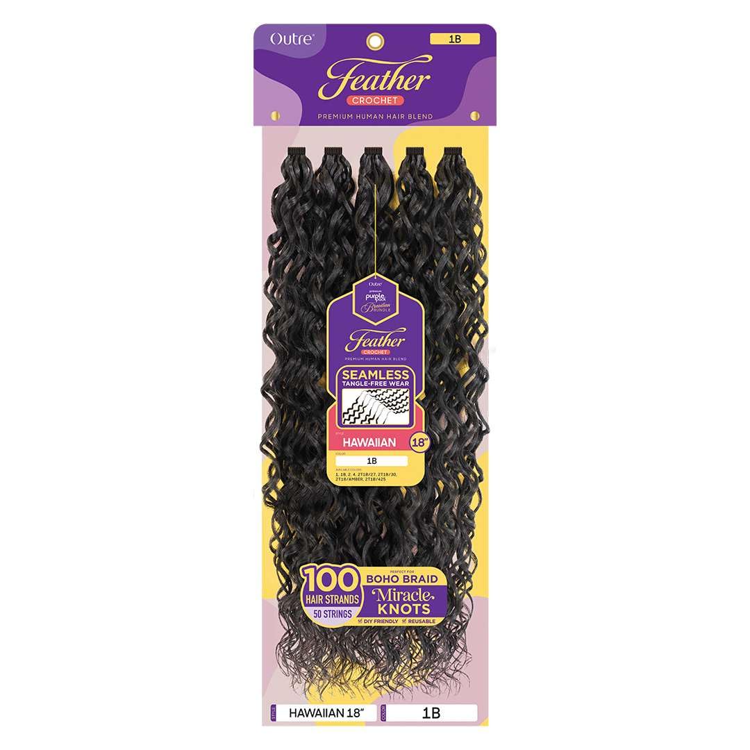 Outre Purple Pack Brazilian Premium Human Hair Blend Feather Crochet Braid - Hawaiian 18" (C1B/425)
