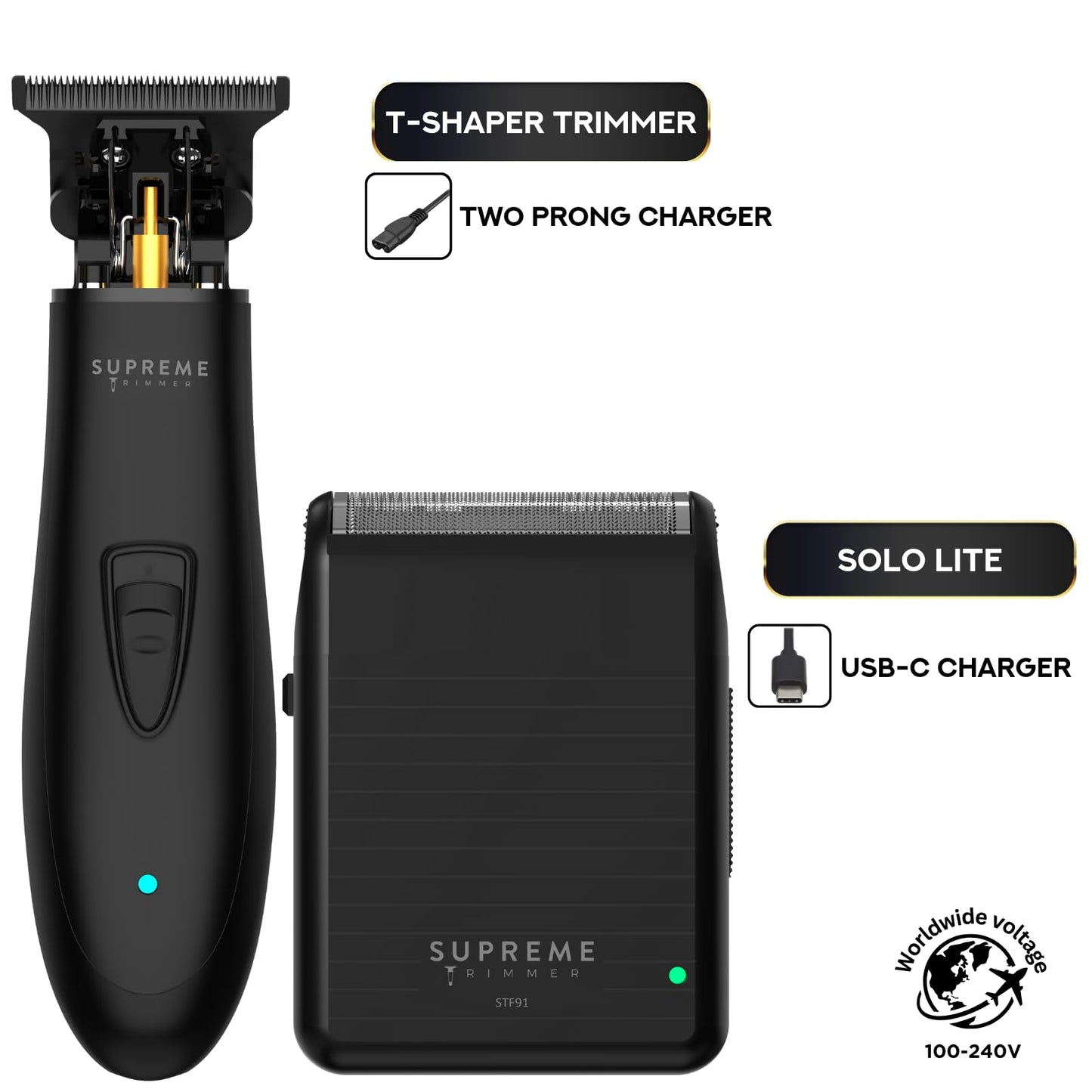 Supreme Trimmer 2-in-One T-Shaper + Solo Lite Foil Shaver Combo - Barber-Grade Precision, Low Noise, Cordless At Home & Travel Kit - Beard & Mustache Beauty and Personal Care Supreme Trimmer
