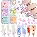 3D Flower Nail Art Charms, 6 Grids 3D Acrylic Nail Flowers Rhinestone Light Change Pink White Blue Cherry Blossom Acrylic Spring Nail Art Supplies Beauty & Personal Care Qdsuh