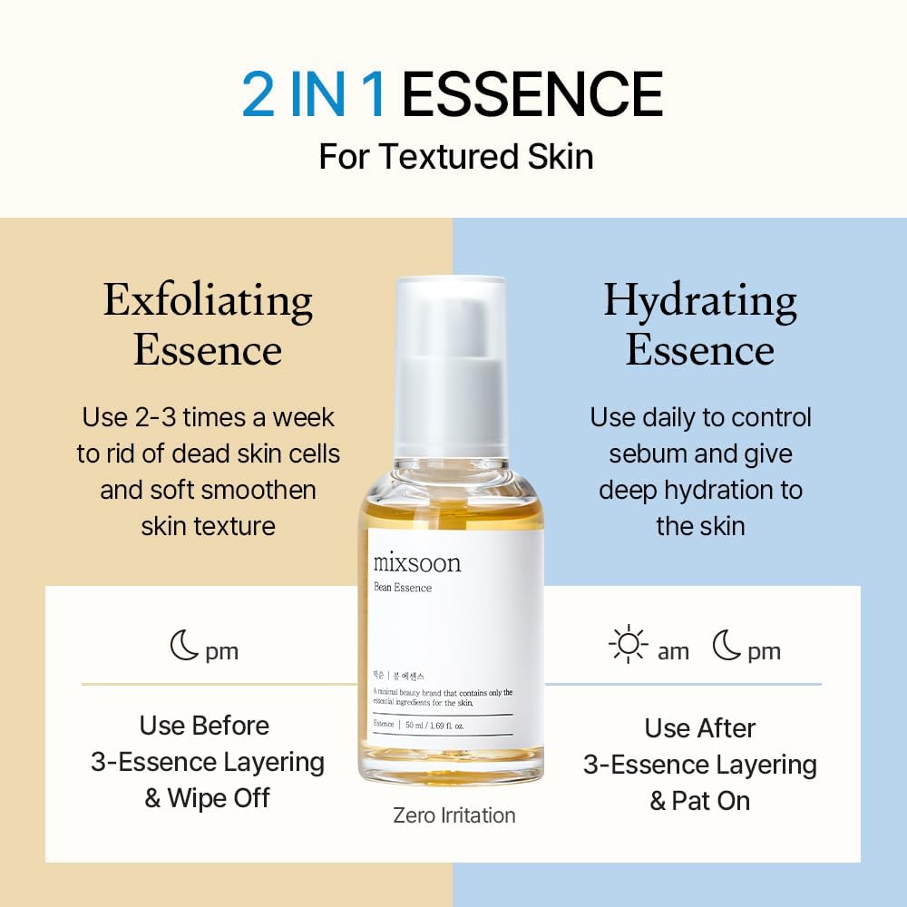 mixsoon Bean Essence Korean Skin Care, Gentle AHA Exfoliating Essence for Glass Skin Glow, Hydrating Face Serum with Fermented Bean, Smooth Skin, 50ml Beauty and Personal Care mixsoon