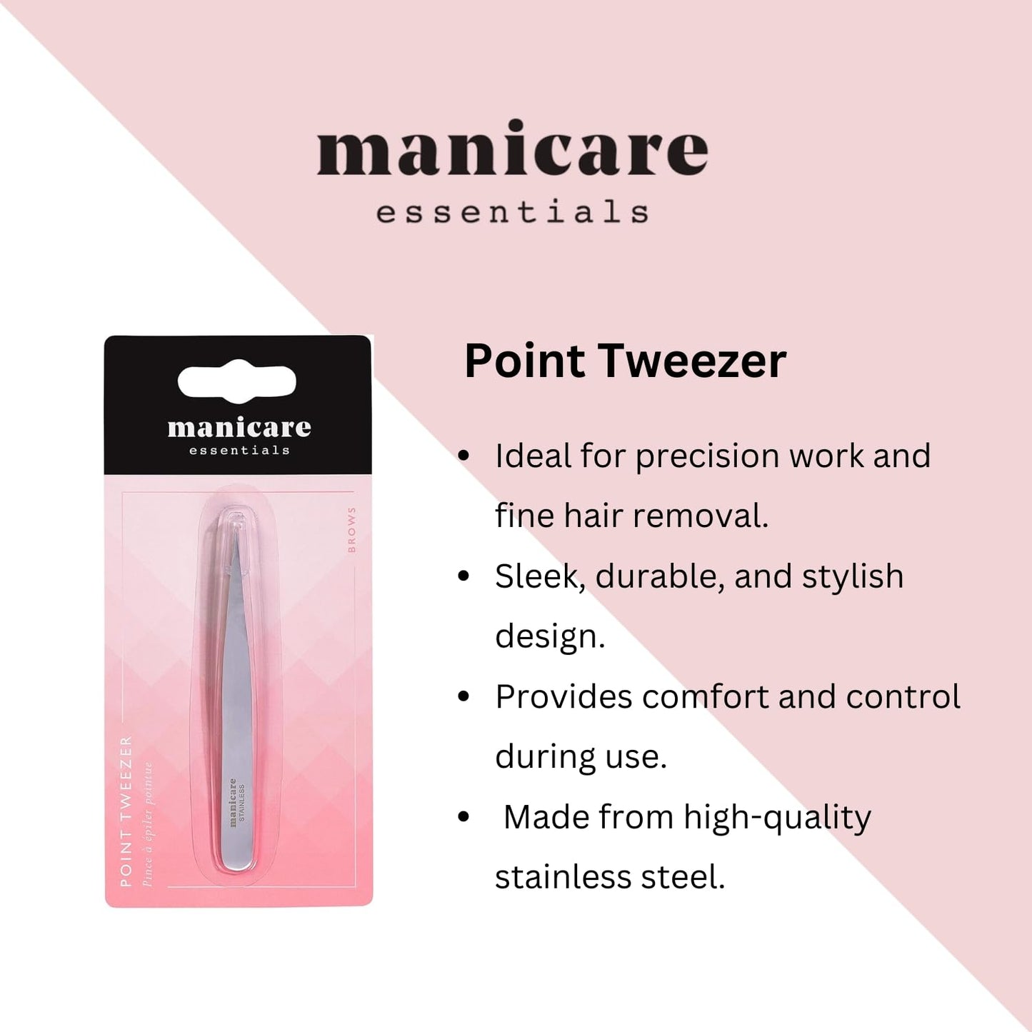 Manicare Point Tweezer - Surgical Grade Stainless Steel, Sharp Pointed Tips, Precision Plucking, Eyebrow Tweezing, Removes Unwanted Facial Hair Beauty and Personal Care Manicare