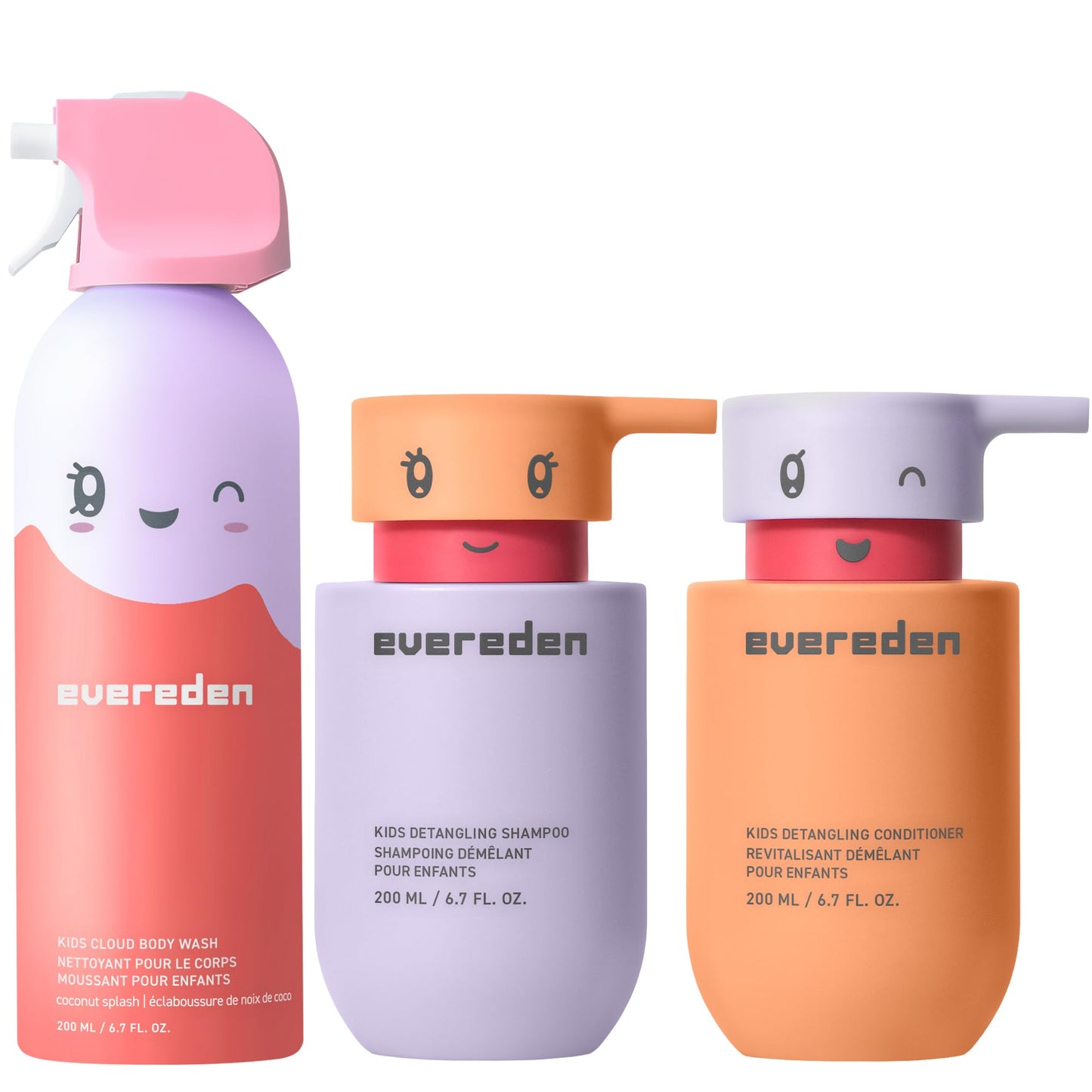 Evereden Kids Bathtime Trio: Hair Detangling Shampoo & Conditioner Set + Cloud Body Wash - Clean & Vegan Kids Haircare Set Paired With Fun Foaming Beauty & Personal Care Evereden