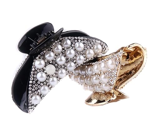 2PCS Womens Rhinestones Hair Claw Jaw Clips Pins Imitation Pearl Hair Catch Barrette Hair Updo Grip Hair Accessories Beauty & Personal Care Suoirblss