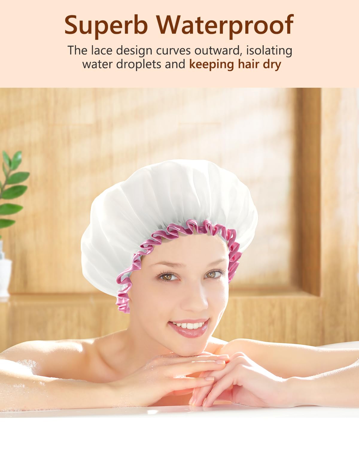 mikimini White Shower Cap Waterproof Reusable, Double Layers Bathing Hair Cap with Soft Comfortable PEVA Lining, Cute, Non-fading & Stretchy Shower Beauty & Personal Care mikimini