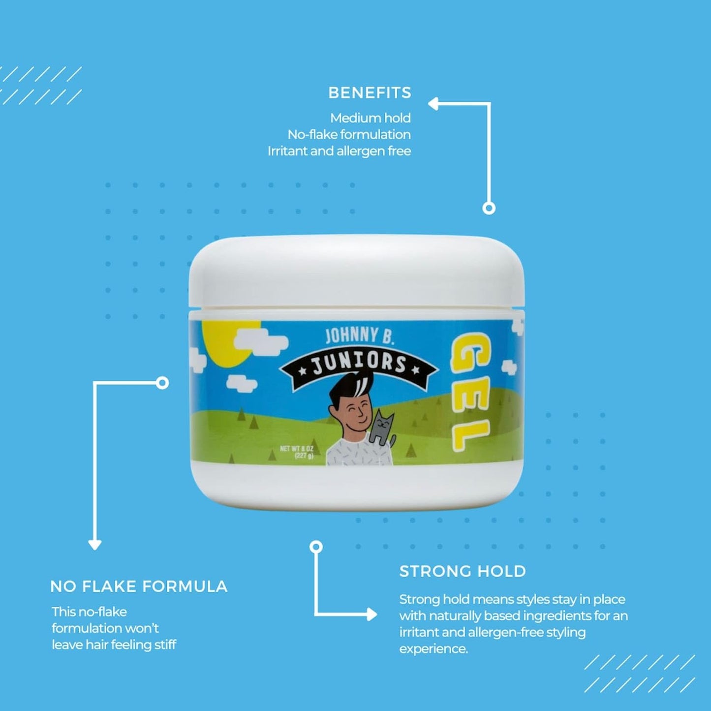 JOHNNY B. Juniors Hair Gel for Kids, No-Flake, Medium Hold 8 oz. Jar Beauty & Personal Care JOHNNY B.