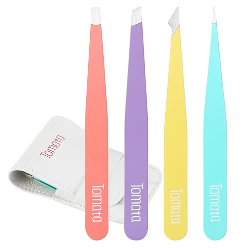 Tomata Tweezers for Eyebrows, Slant Tip and Pointed Eyebrow Tweezer Set Great Precision for Eyebrows Facial Hair, Ingrown Hair, Splinter, Blackhead Beauty & Personal Care Tomata