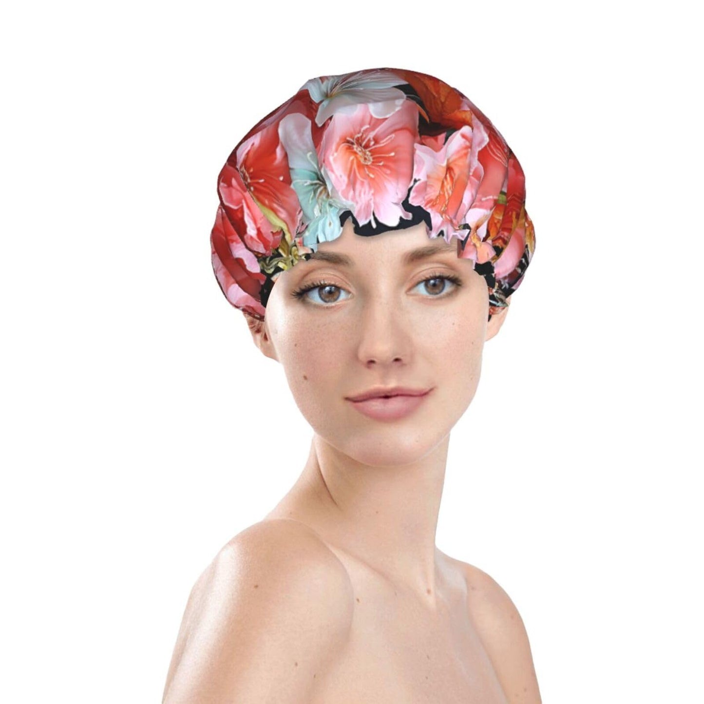 Garlands Nice Flowers Shower Cap For Women Reusable Double Layers Bathing Bath Cap Hair Caps Waterproof Elastic Band Ladies Spa Salon Shower Hat Hair Beauty and Personal Care GDSHJKLW