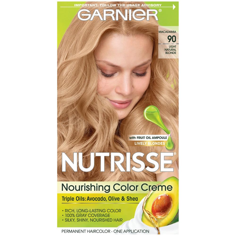 Garnier Nutrisse Nourishing Color Treatment with Fruit Oil Concentrates, Level 3 Permanent, Light Natural Blonde 90 (Pack of 3) Beauty & Personal Care Garnier Nutrisse