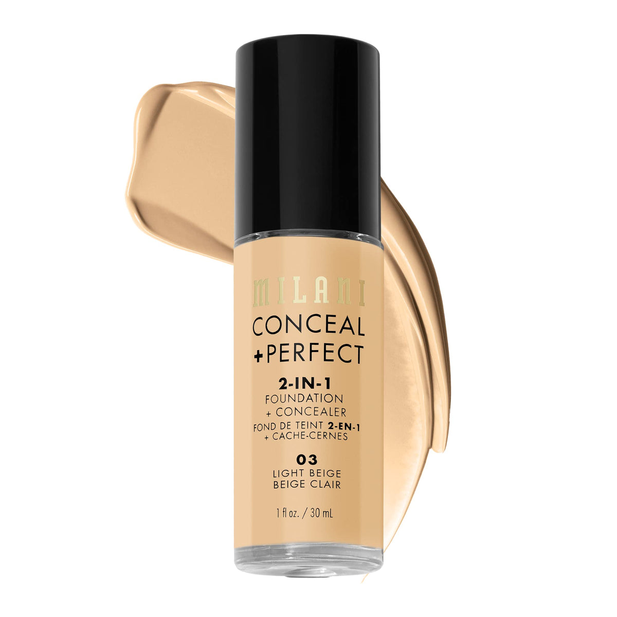 Milani Conceal + Perfect Liquid Foundation - Light Beige, 1 Fl. Oz. Cruelty-Free, Water-Resistant, Oil-Free, Medium-To-Full Coverage, Satin Matte Beauty & Personal Care Milani