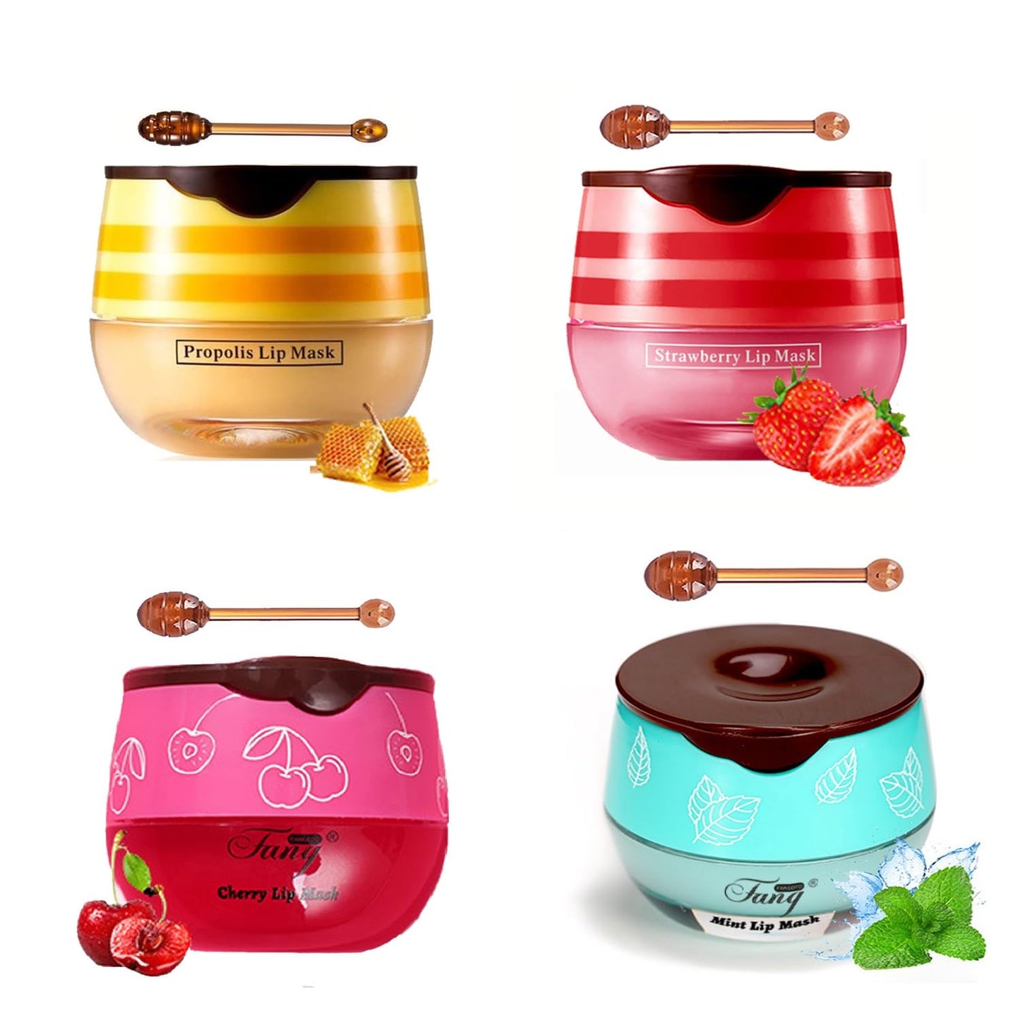 4 PCS Bee Lip Balm Honey Pot,Lip Mask Propolis Moisturizing Beauty and Personal Care WenFeng