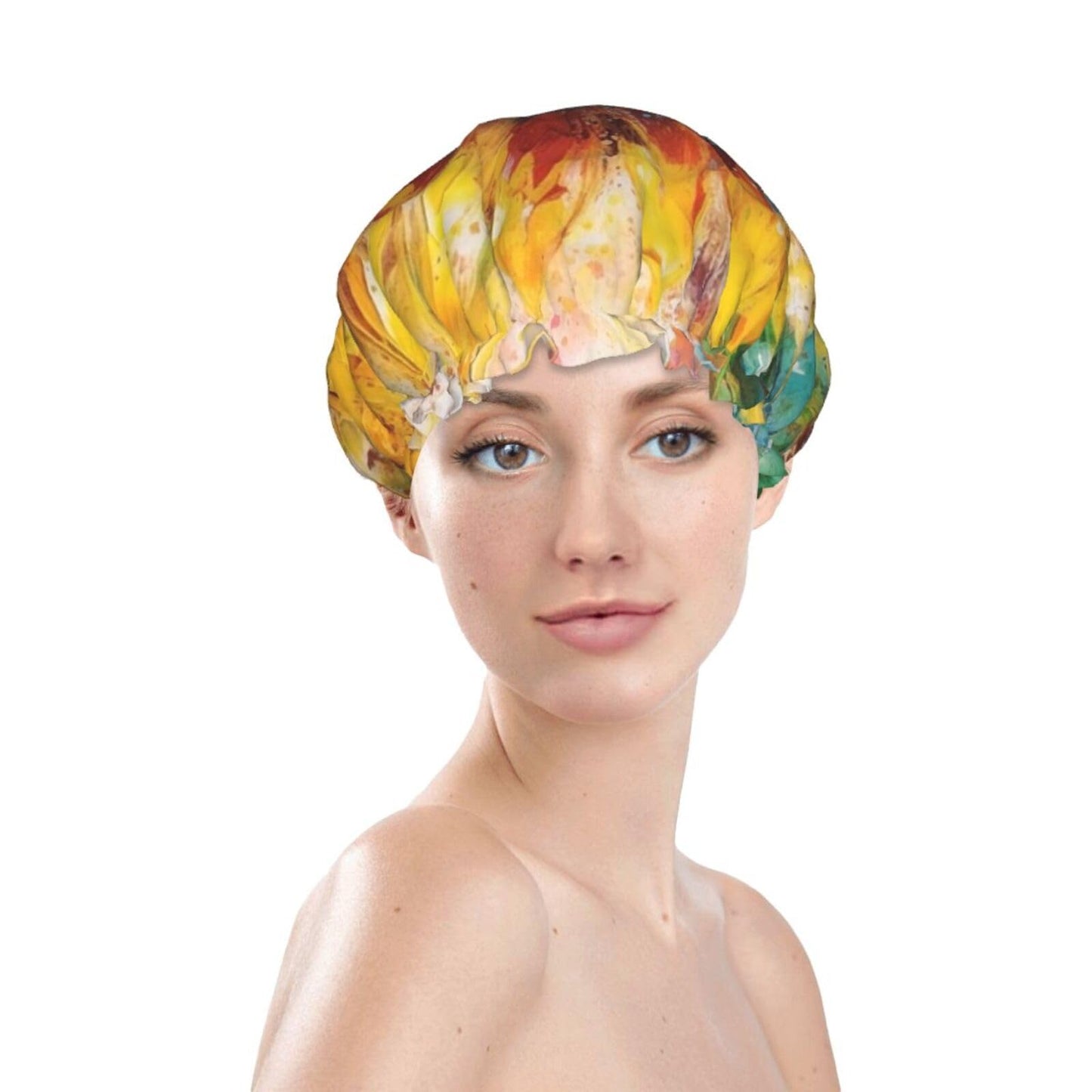 Abstract Sunflower Multicolor Shower Cap For Women Reusable Double Layers Bathing Bath Cap Hair Caps Waterproof Elastic Band Ladies Spa Salon Shower Beauty and Personal Care GDSHJKLW